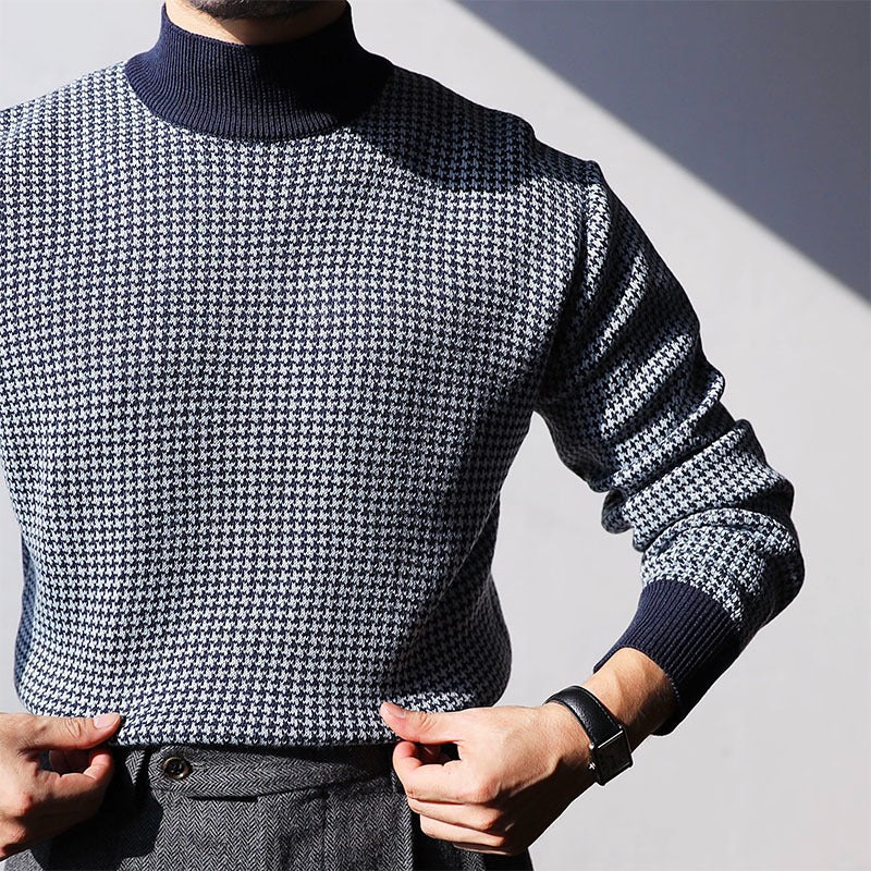 Houndstooth High Collar Sweater