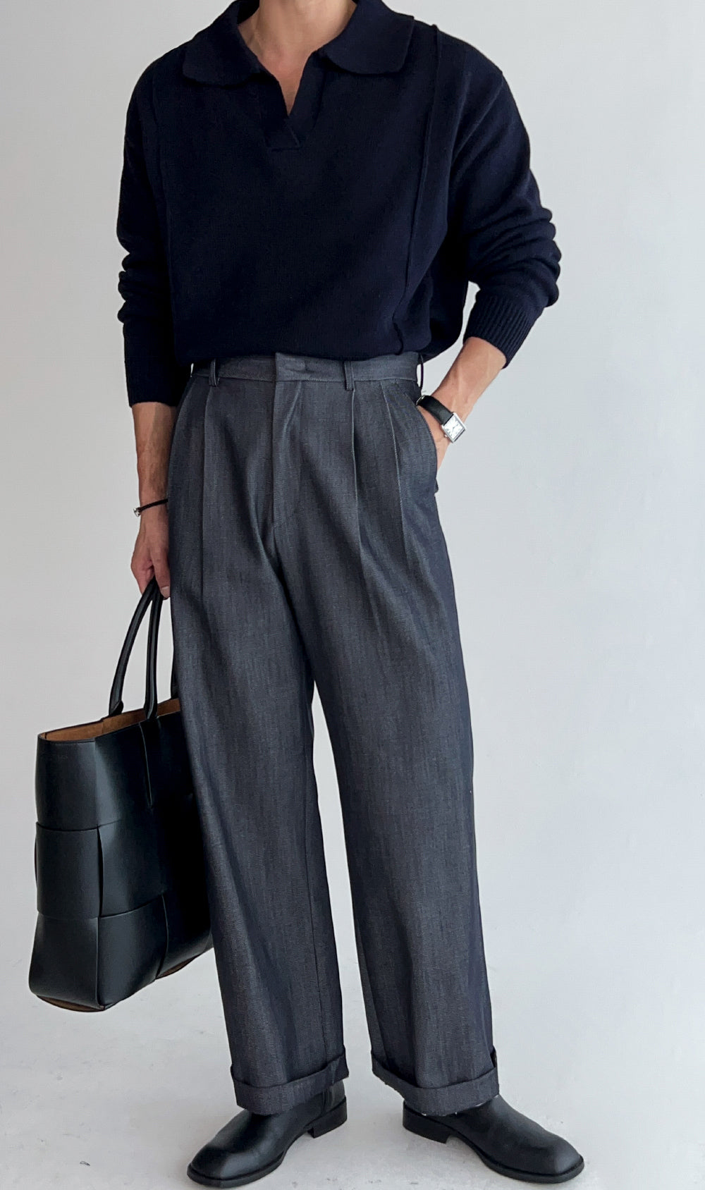 Double Pleated Denim Trousers