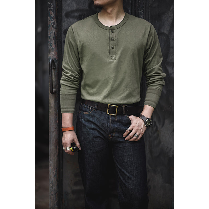Autumn Solid Color Trend Bottoming Henley T-shirts