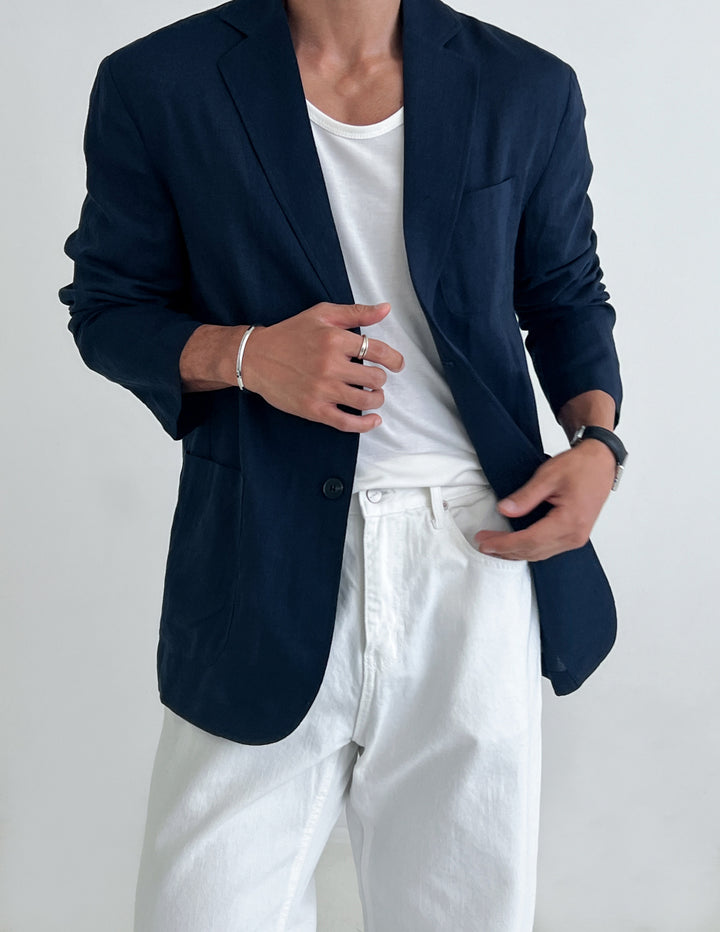 Single-Breasted Linen Suit Jacket