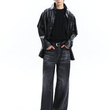 High-Quality Waxed Leather Drawstring Pocket Shirt - Unisex