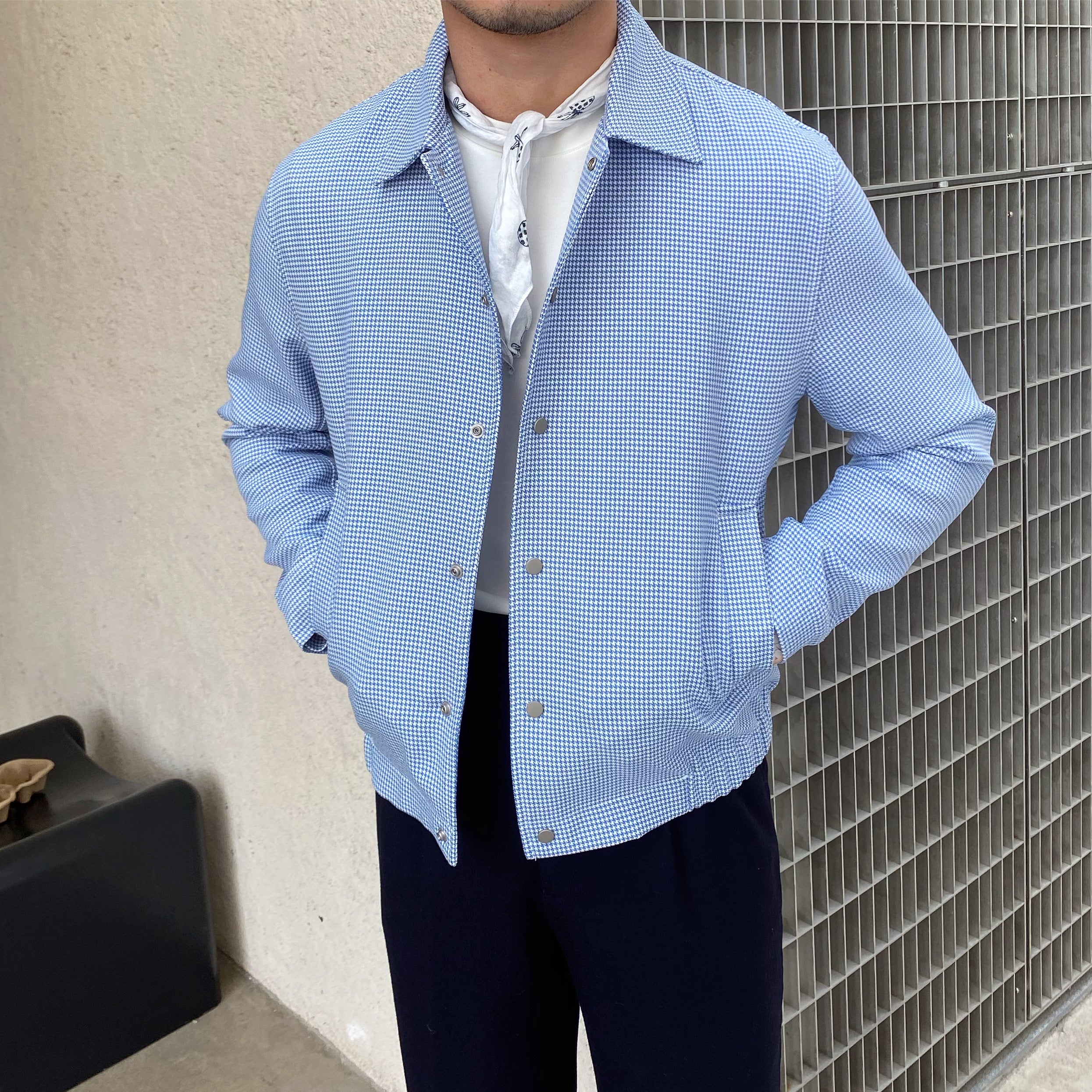 Houndstooth Short Anti-wrinkle Drape Gentleman Coat Jacket