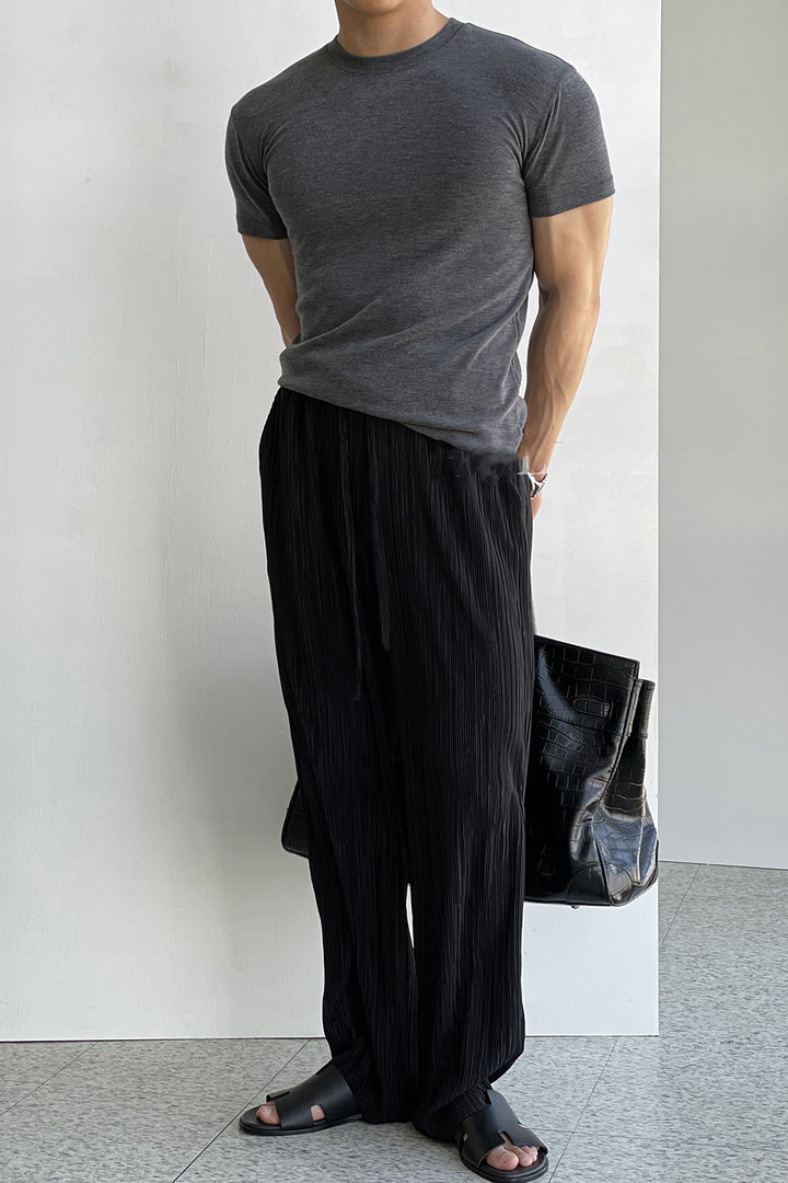 Stacked Pleated Wide-Leg Pants