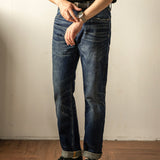 Ami Khaki Red Ear Denim Jeans Slim Straight Fit Heavy Washed