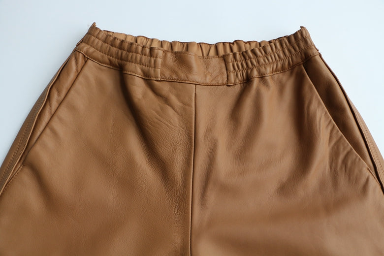 Caramel Sheepskin Wide-Leg Pants