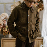 British Tweed Wool Loose Multi-pocket Tooling Jacket