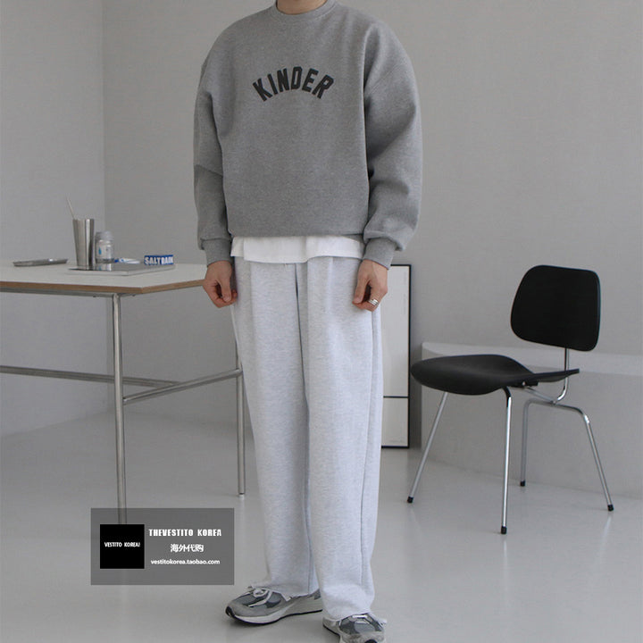 Loose Fit Small Letters Round Neck Autumn Winter Men's Sweater