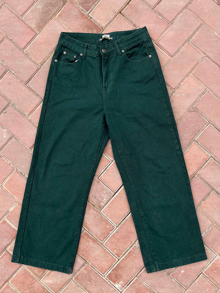 Dark Green Wide-Leg Trousers