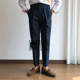 Flanging Pleated Primary Color Red Ear Denim Trousers