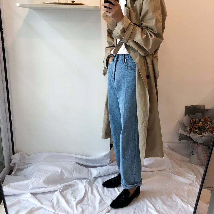 Mid-Pleat Straight Jeans