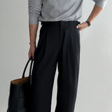 Business Casual Solid Color Adjustable Waist Loose Trousers