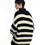 Beige & Black Striped Casual Sweater Long-Sleeved Loose Fit
