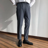 Italian Style Naples Paris Buckle Mid-high Waist Nine-point Suit Pants