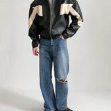 Color-Matched PU Leather Racer Jacket