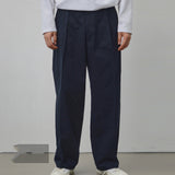 Single Pleated Loose Wide-leg Cotton Casual Trousers