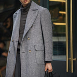 Mid-length Tweed Herringbone Pattern Coat