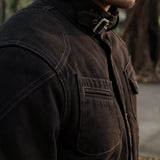 Black Motorcycle Cotton Workwear Canvas Stand Collar Jacket