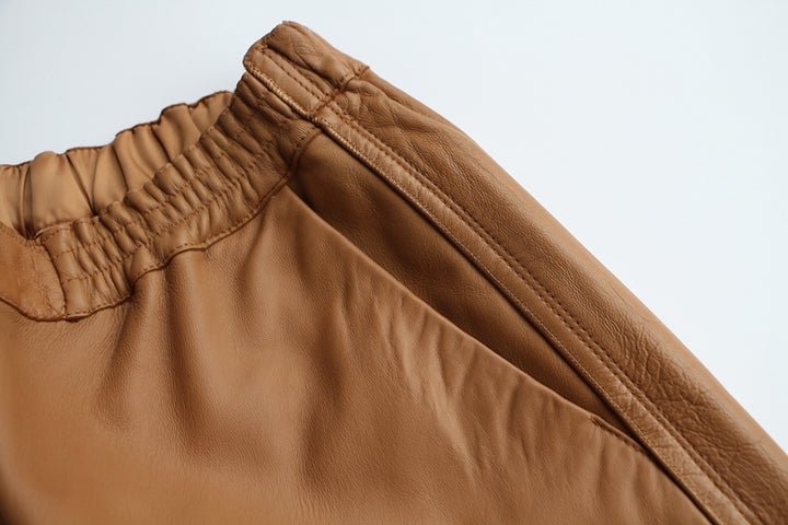 Caramel Sheepskin Wide-Leg Pants