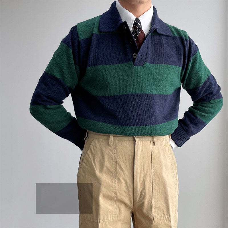 Contrast Lapel Knitted T-Shirt