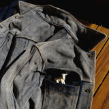 Montebe Suede Bag Floral Denim Jacket with Vintage Charm