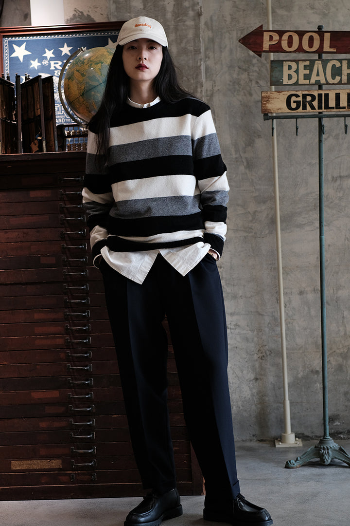 Cashmere Striped Round Neck Sweater