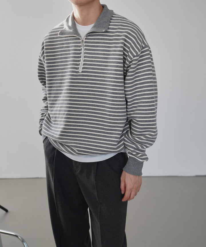 Cotton Striped Half-Zip