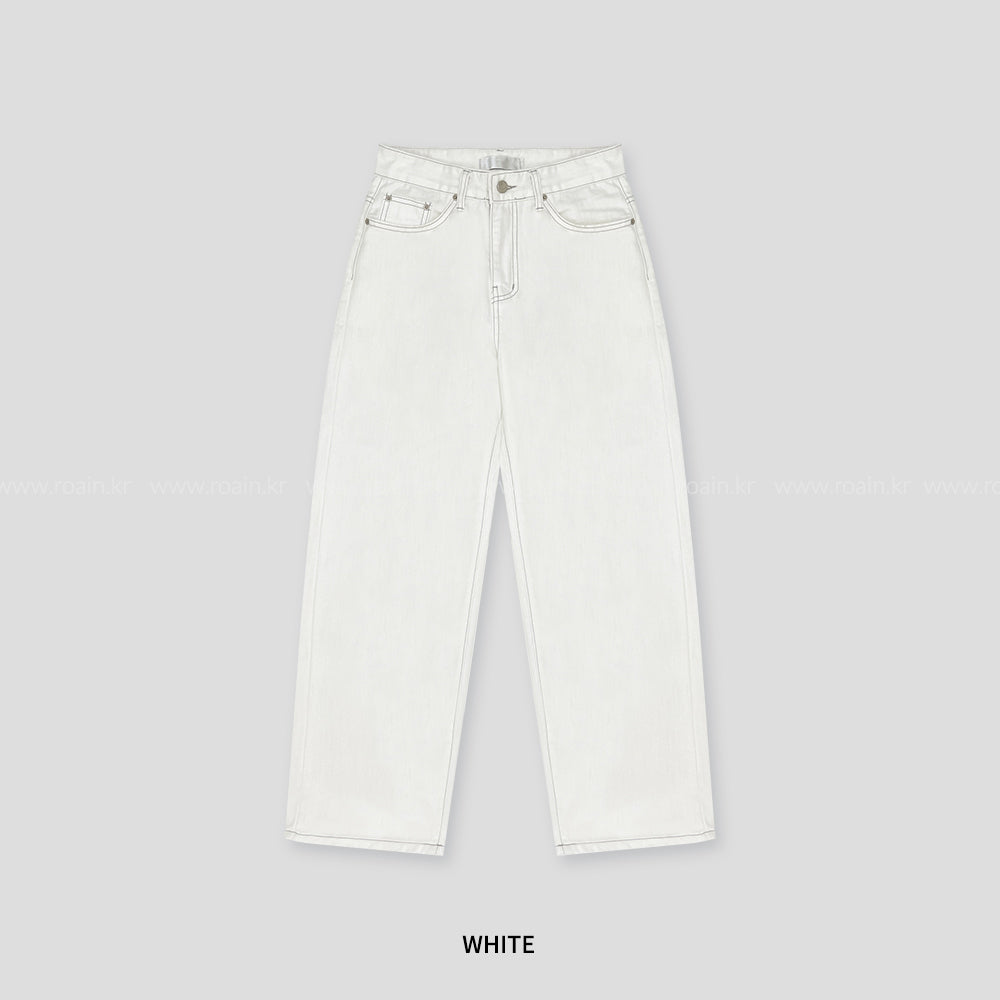 Straight Simple White With Loose Work Denim Trousers