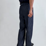 Korean Purchasing Single Pleat Loose Linen Denim Trousers
