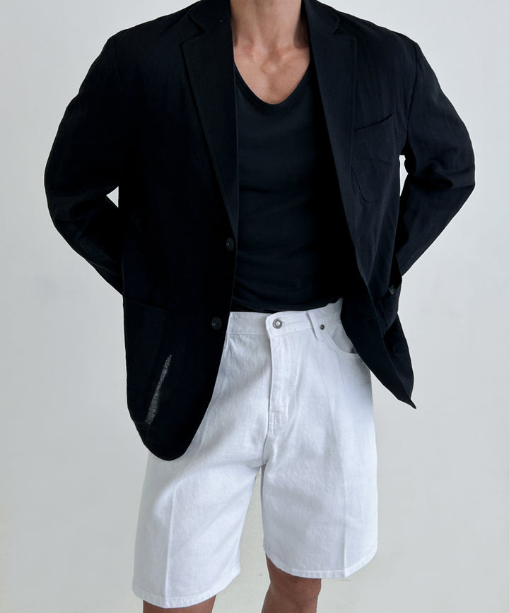 Single-Breasted Linen Suit Jacket