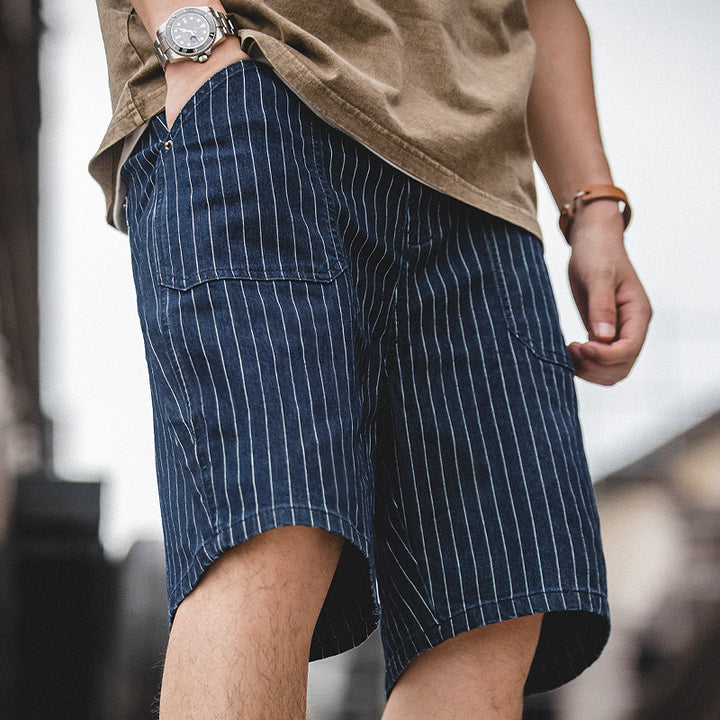 Navy Denim Stripe Shorts