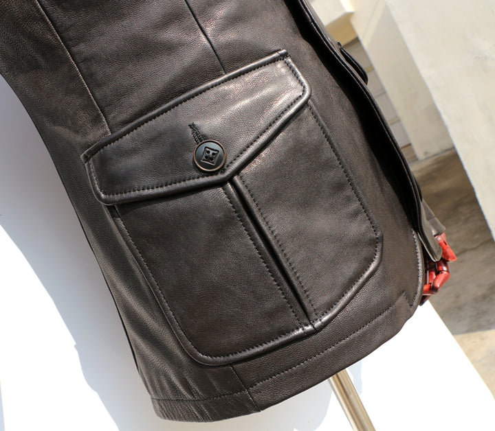 Three-Button Leather Suit Jacket