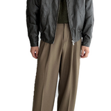 Business Casual Solid Color Adjustable Waist Loose Trousers