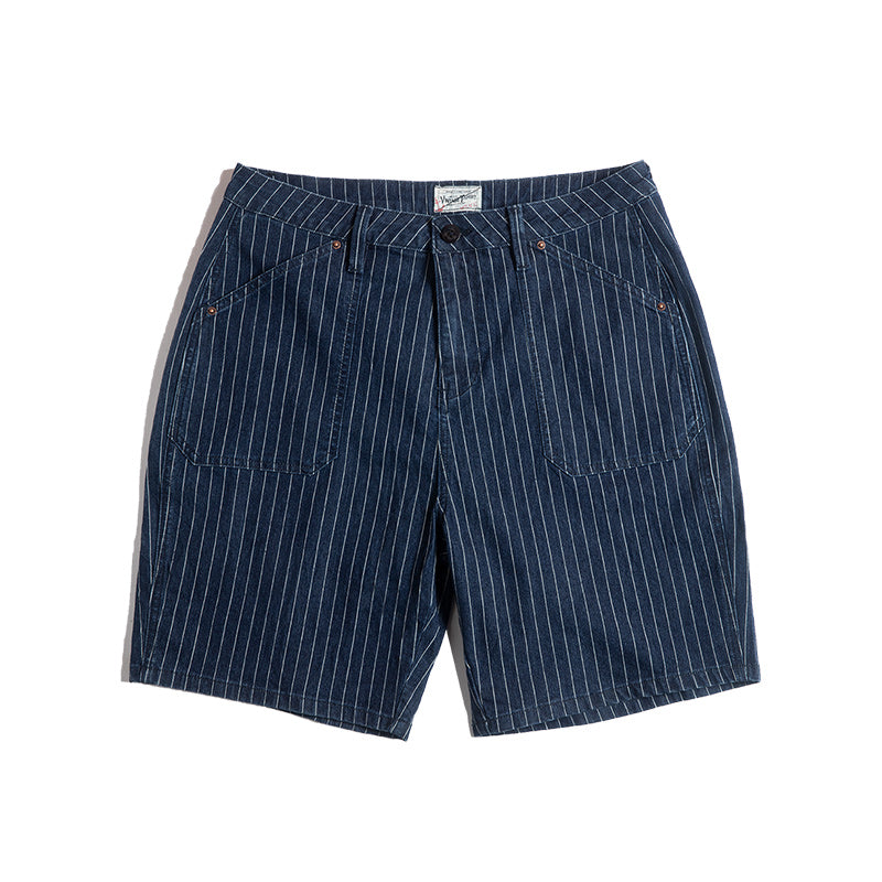 Navy Denim Stripe Shorts