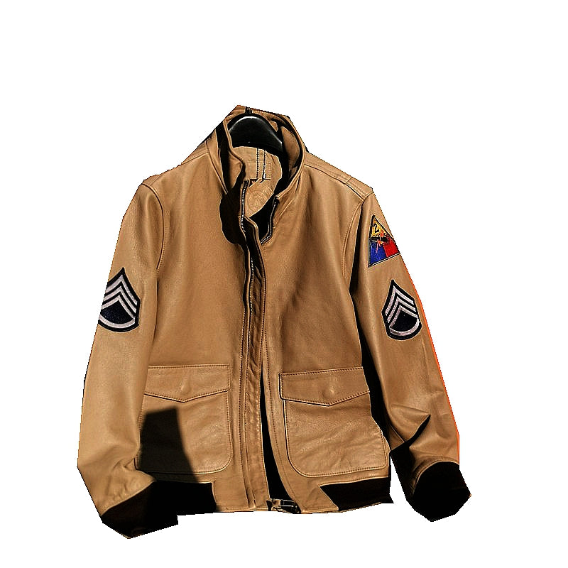 Stand Collar Cowhide Leather Jacket