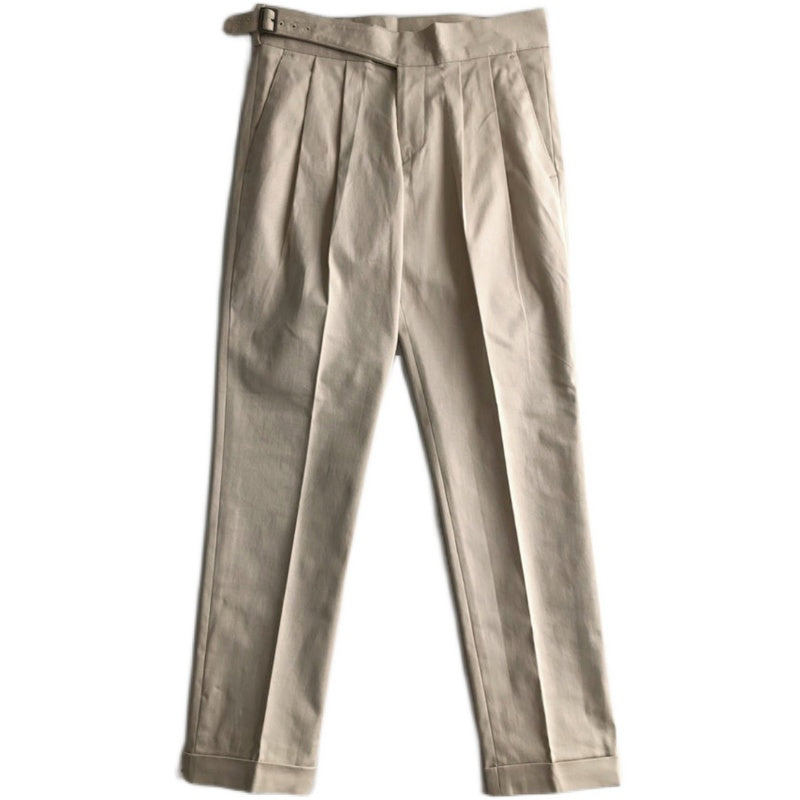 Adjustable Buckle Guerge Casual Double Pleated Trousers