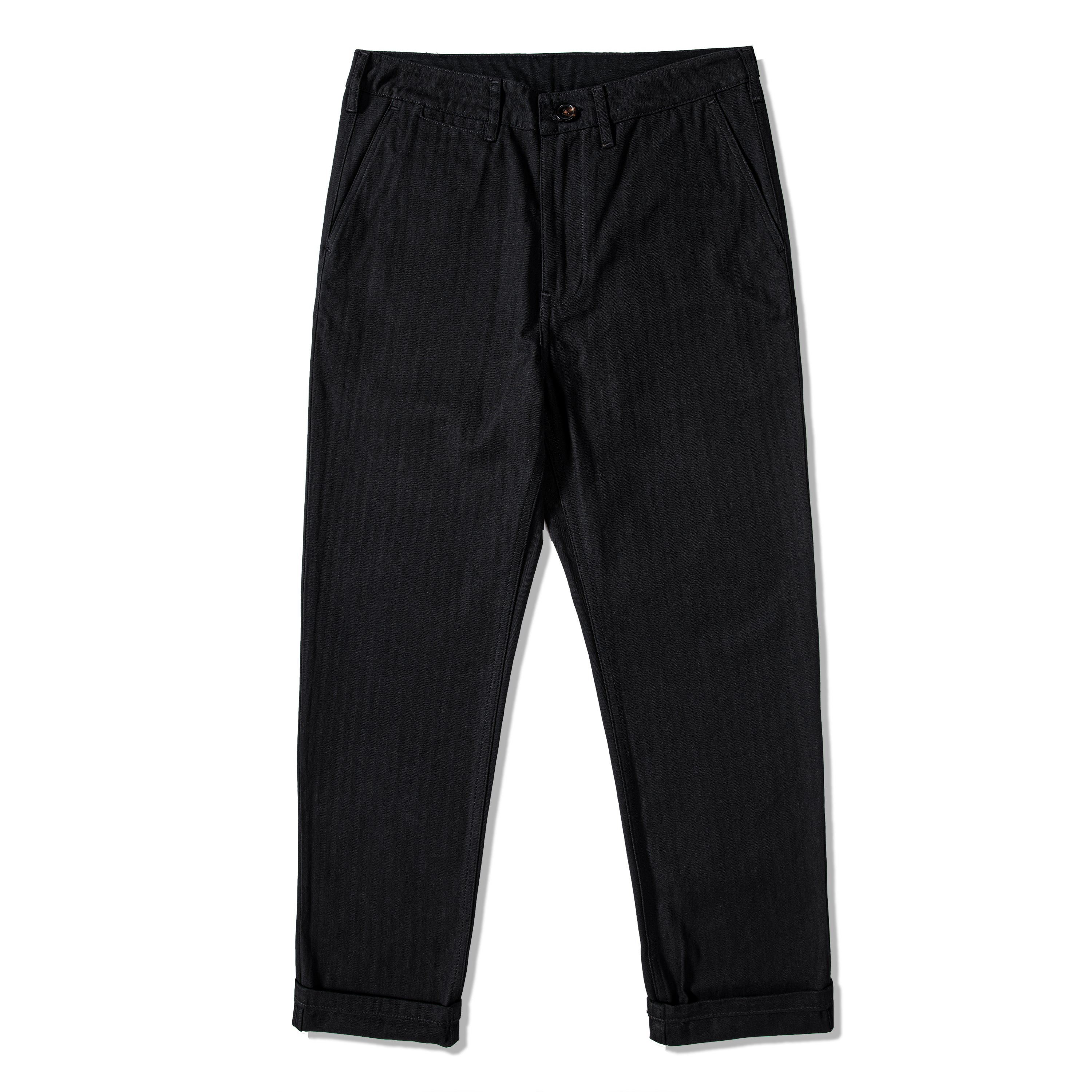 Herringbone Pattern Canvas Mid-waist Slim Casual Trousers Pants