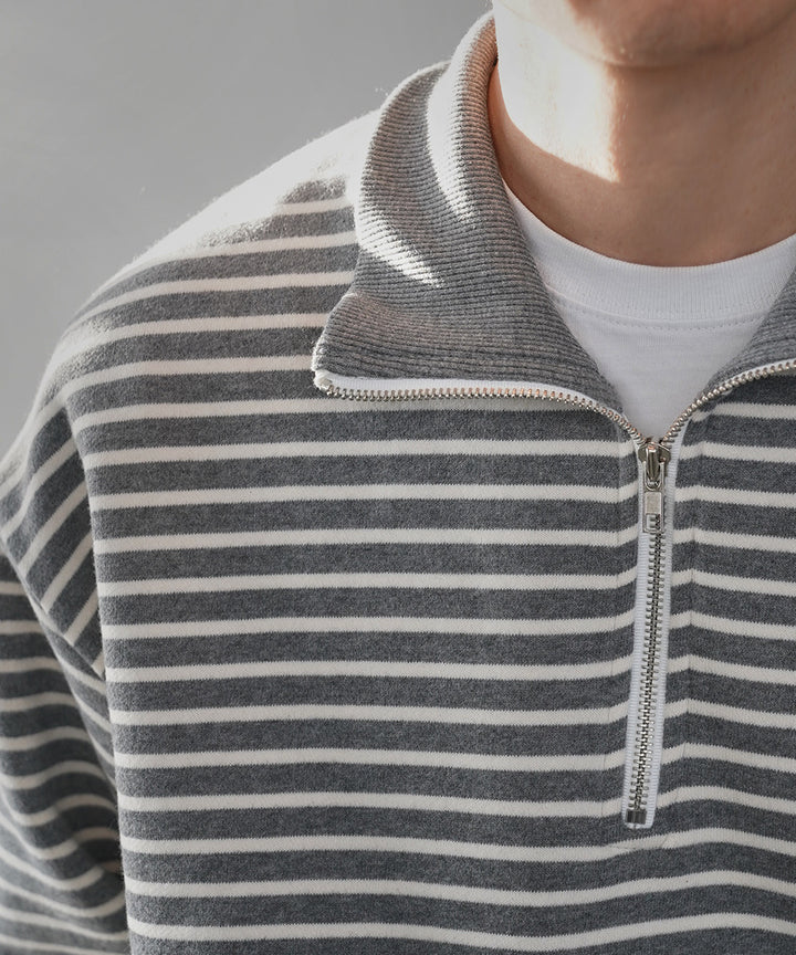 Cotton Striped Half-Zip