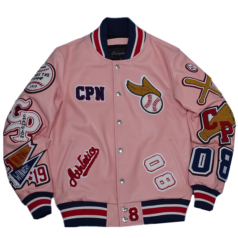 Italian Embroidered Unisex Sheepskin Baseball Jacket