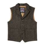 Heavy Tweed Wool Lapel Herringbone Amy Khaki Vest