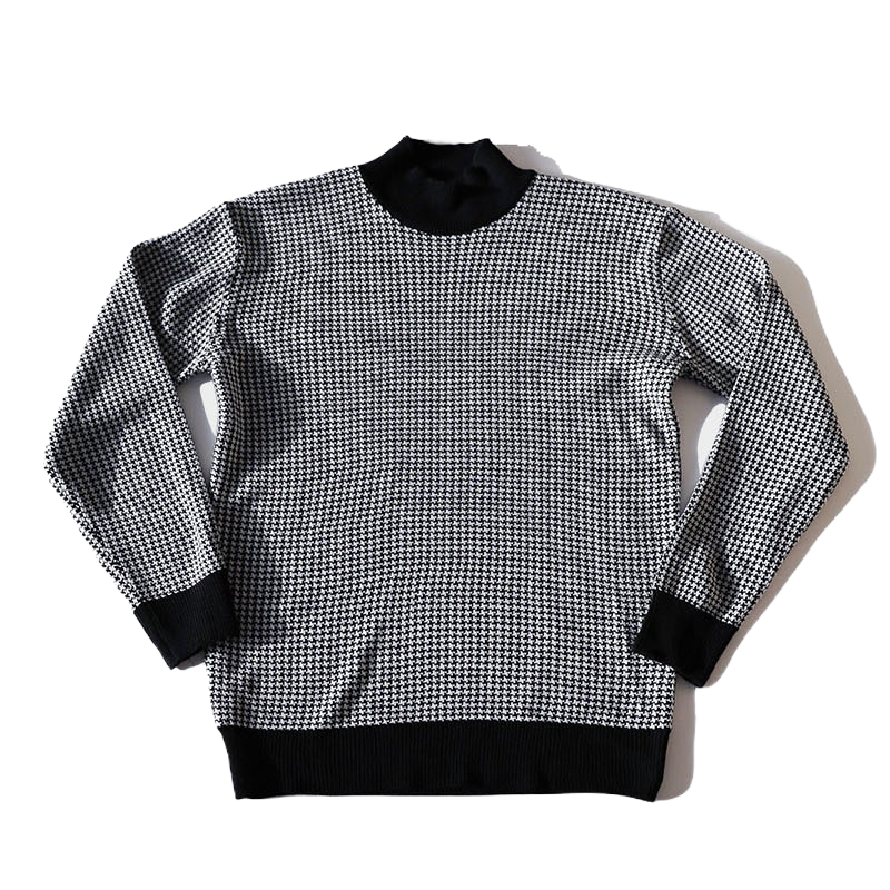 Houndstooth High Collar Sweater