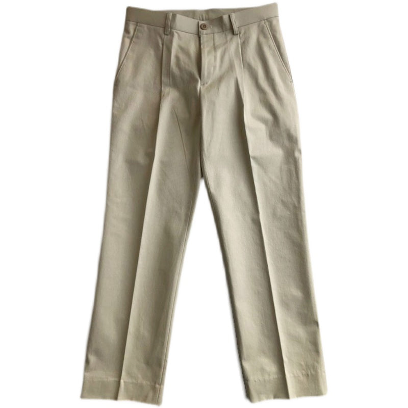 Single Pleated Twill Chino Straight Cotton Trousers