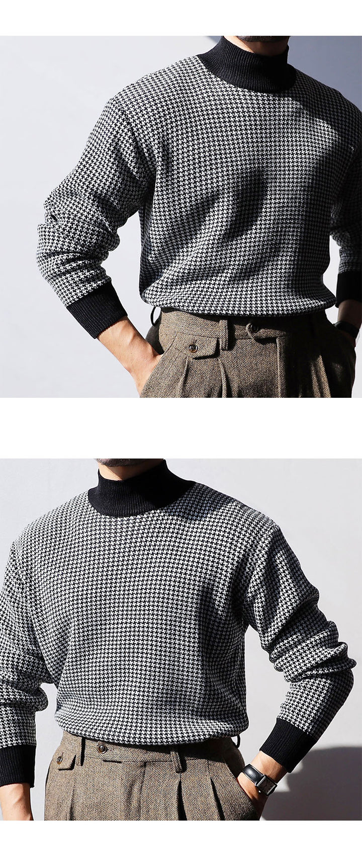 Houndstooth High Collar Sweater