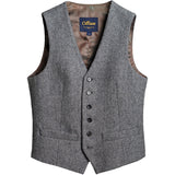 Herringbone Pattern Tweed Slim Wool Vest