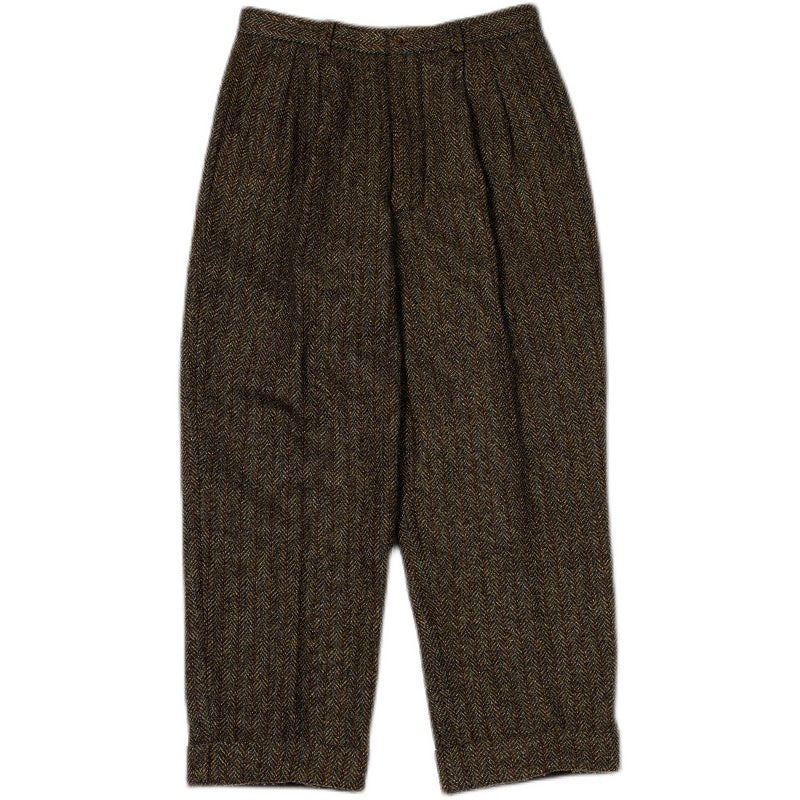 Antique Kangzheng Labor Union Loose Tweed High Waist Narrow Cut Trousers