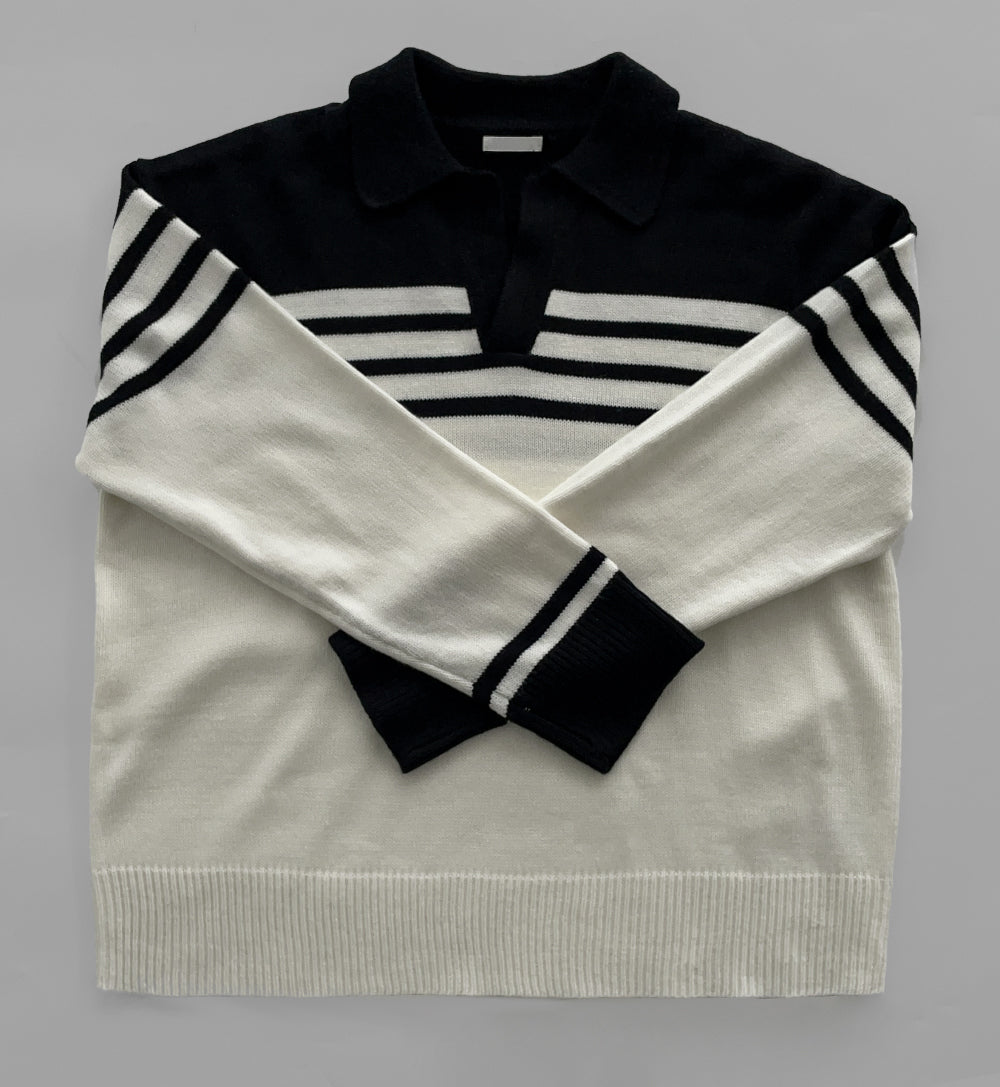 Lapel Striped Sweater