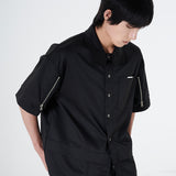 Double-Zip Double-Layer Short-Sleeve Polo Shirt with Metal Texture