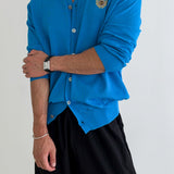 V-neck Long Sleeve Button Linen Cardigan