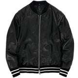 Sheepskin Embroidered Slim Baseball Jacket Fashion-Forward Leather Coat