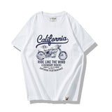 Round neck solid color motorcycle print T-Shirts