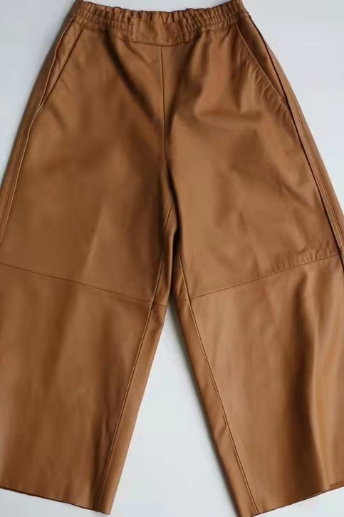 Caramel Sheepskin Wide-Leg Pants